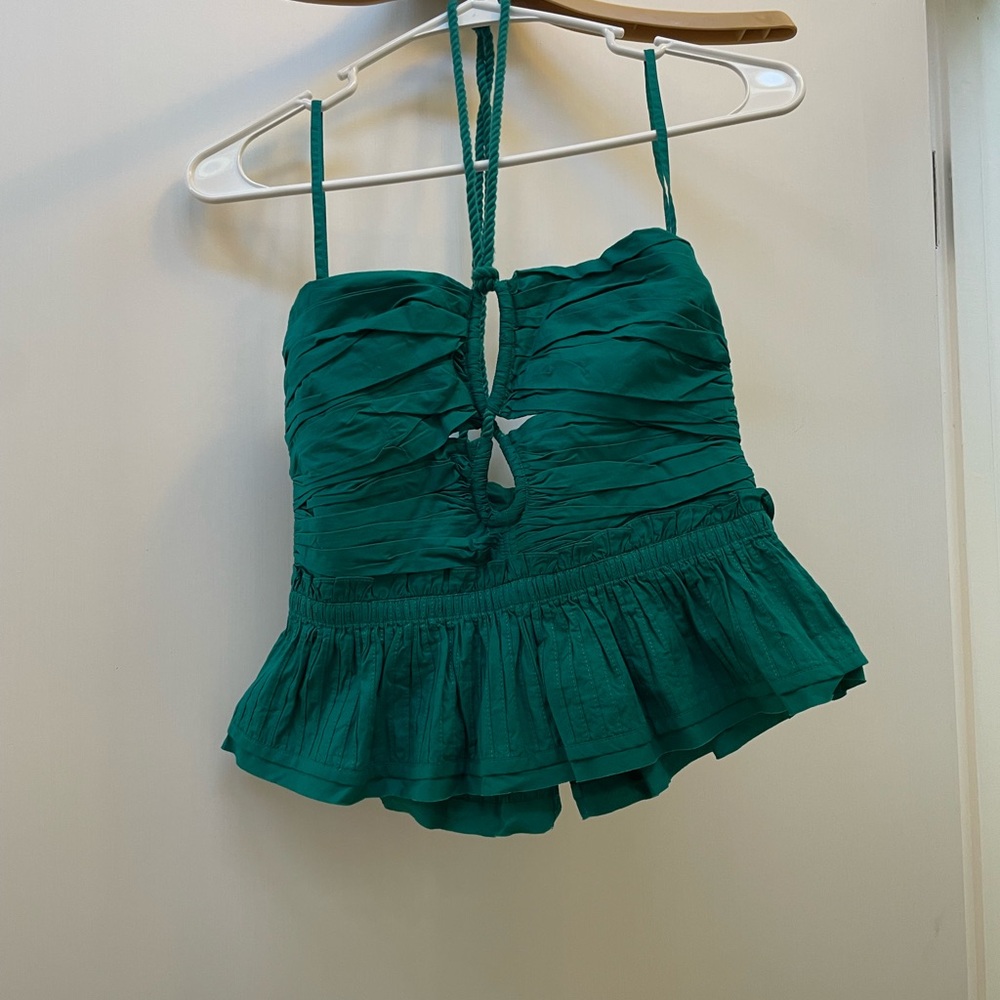 Ulla Johnson adaleigh teal peplum halter top
